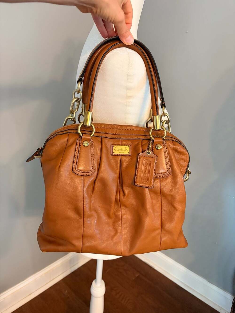 Coach pleated leather Kristin convertible Satchel with Gold Chain Handles